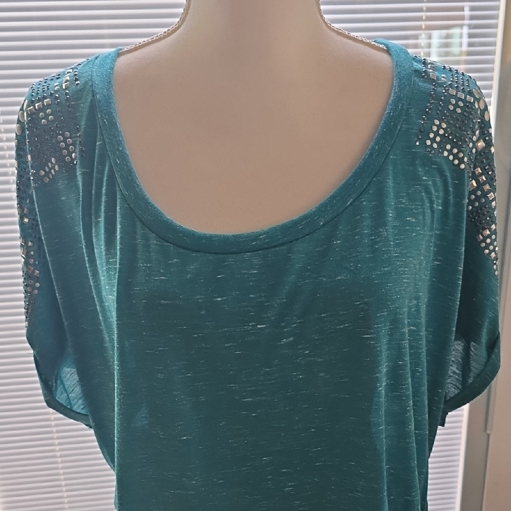 Eyeshadow Green Dolman Sleeve Embellished Blouse